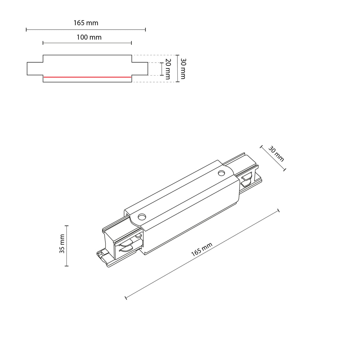 Conector Tracer drept cu alimentare și 3 circuite, alb