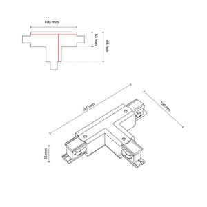 Conector Tracer în T stânga varianta 1 cu 3 circuite, negru