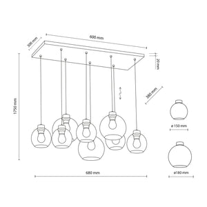 Lustră Cubus, negru, 8 becuri