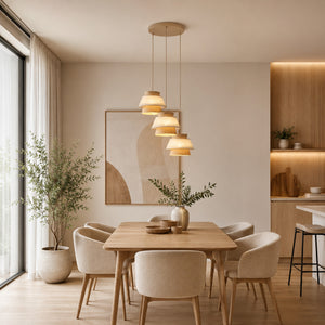 Lustră Kalum cu rozetă rotundă și abajur din in