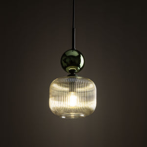 Lustră Sophia cu 1 glob oval, verde și coniac