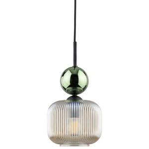 Lustră Sophia cu 1 glob oval, verde și coniac