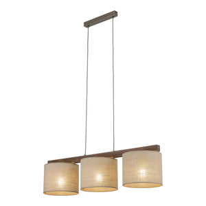 Lustra Viga Shade nuc cu 3 becuri aprinsă, pe fundal alb