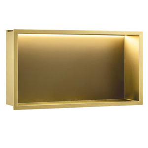 Nișa de duș Tessa în auriu periat, cu lățimea deschiderii de 60 cm, cu lumina aprinsă, pe fundal alb