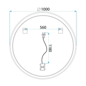 Desenul tehnic al oglinzii Albia, cu cotele, cu diametrul de 100 cm