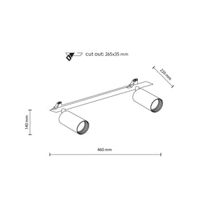 Plafonieră Amis de încastrat din metal, negru, 2 becuri