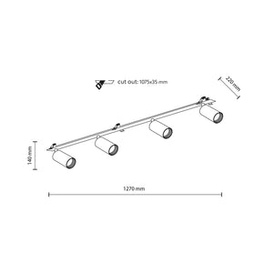 Plafonieră Amis de încastrat din metal, negru, 4 becuri