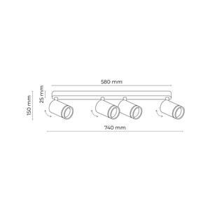 Plafonieră Jet din metal, alb, 4 becuri