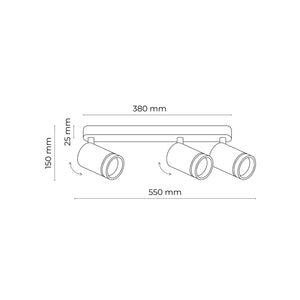 Plafonieră Jet din metal, negru, 3 becuri