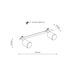 Plafonieră Nex încastrată din metal, negru, 2 becuri