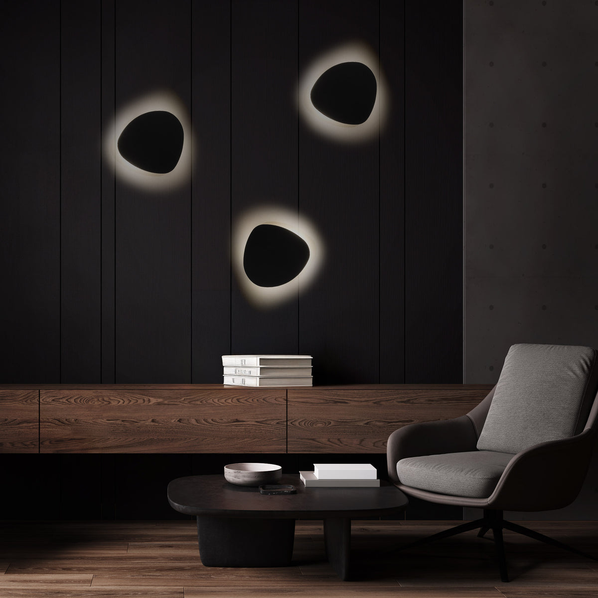 Aplică Stone din metal, negru, 2 becuri