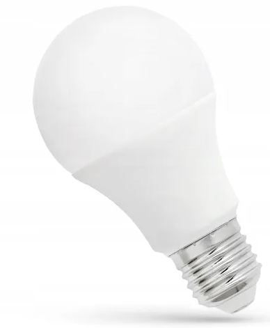 Becul LED E27 de 7 W cu lumină caldă, sticlă mată albă, pe fundal alb