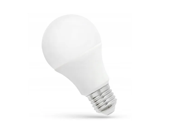 Becul LED E27 de 7 W cu lumină rece, sticlă mată albă, pe fundal alb