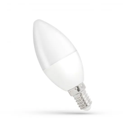 Becul LED lumânare E14 de 8 W cu sticlă mată albă, pe fundal alb