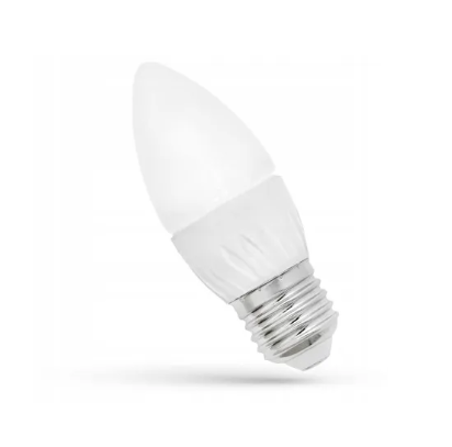 Becul LED lumânare E27 de 6 W cu lumină caldă, sticlă mată și corp cu nervuri, pe fundal alb
