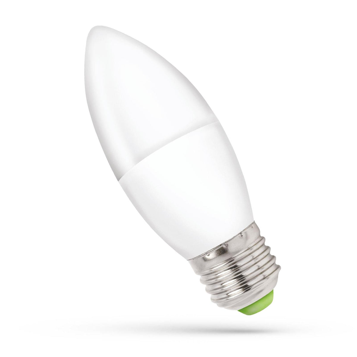 Becul LED lumânare E27 de 6 W cu lumină neutră, sticlă mată albă și corp alb, pe fundal alb