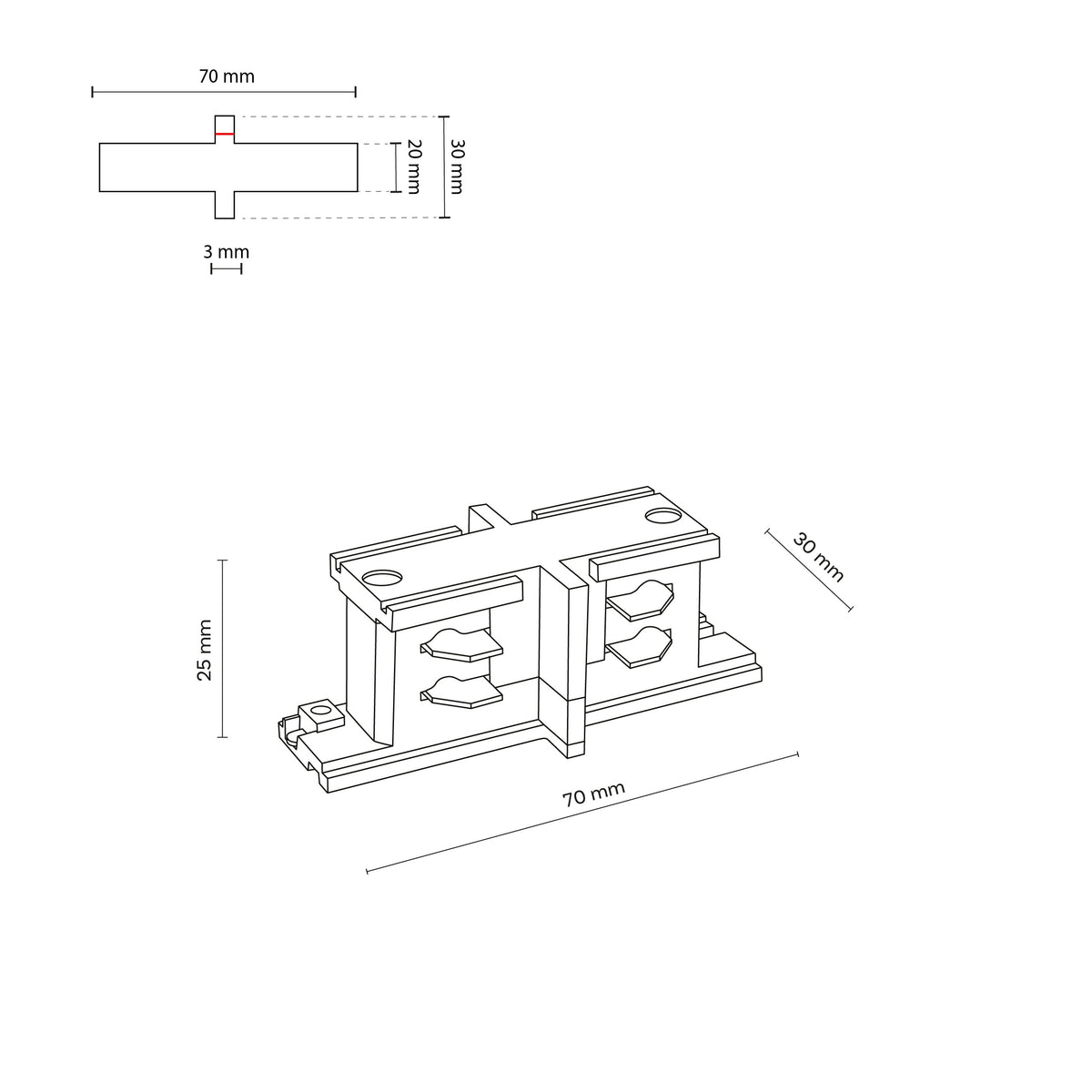 Conector Tracer drept cu 3 circuite, alb