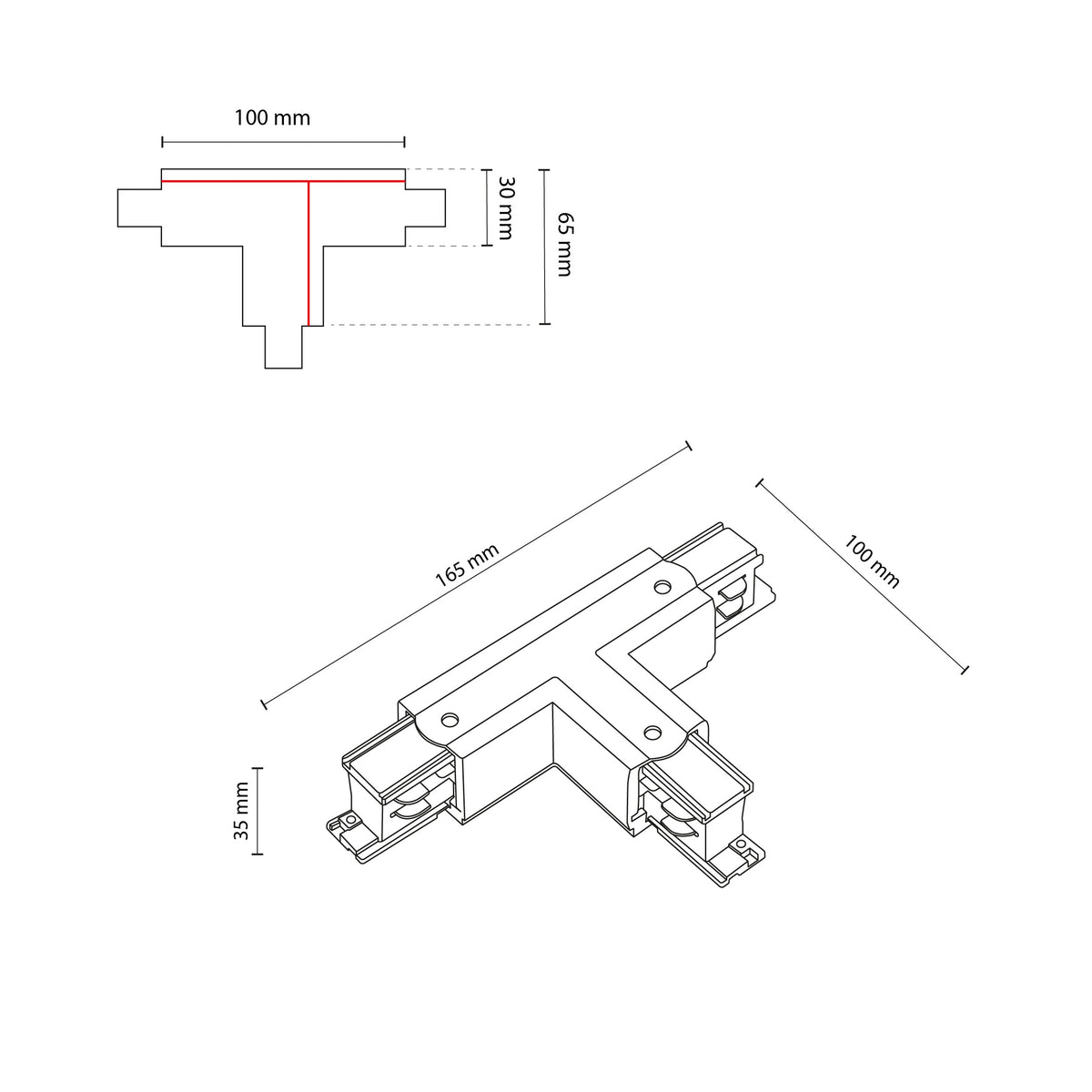 Conector Tracer în T stânga varianta 1 cu 3 circuite, negru
