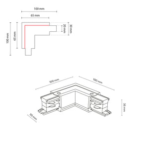 Conector Tracer unghiular stânga cu 3 circuite, alb