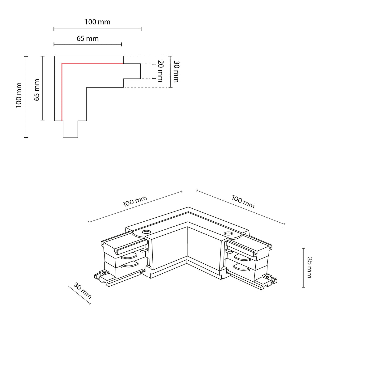 Conector Tracer unghiular stânga cu 3 circuite, negru