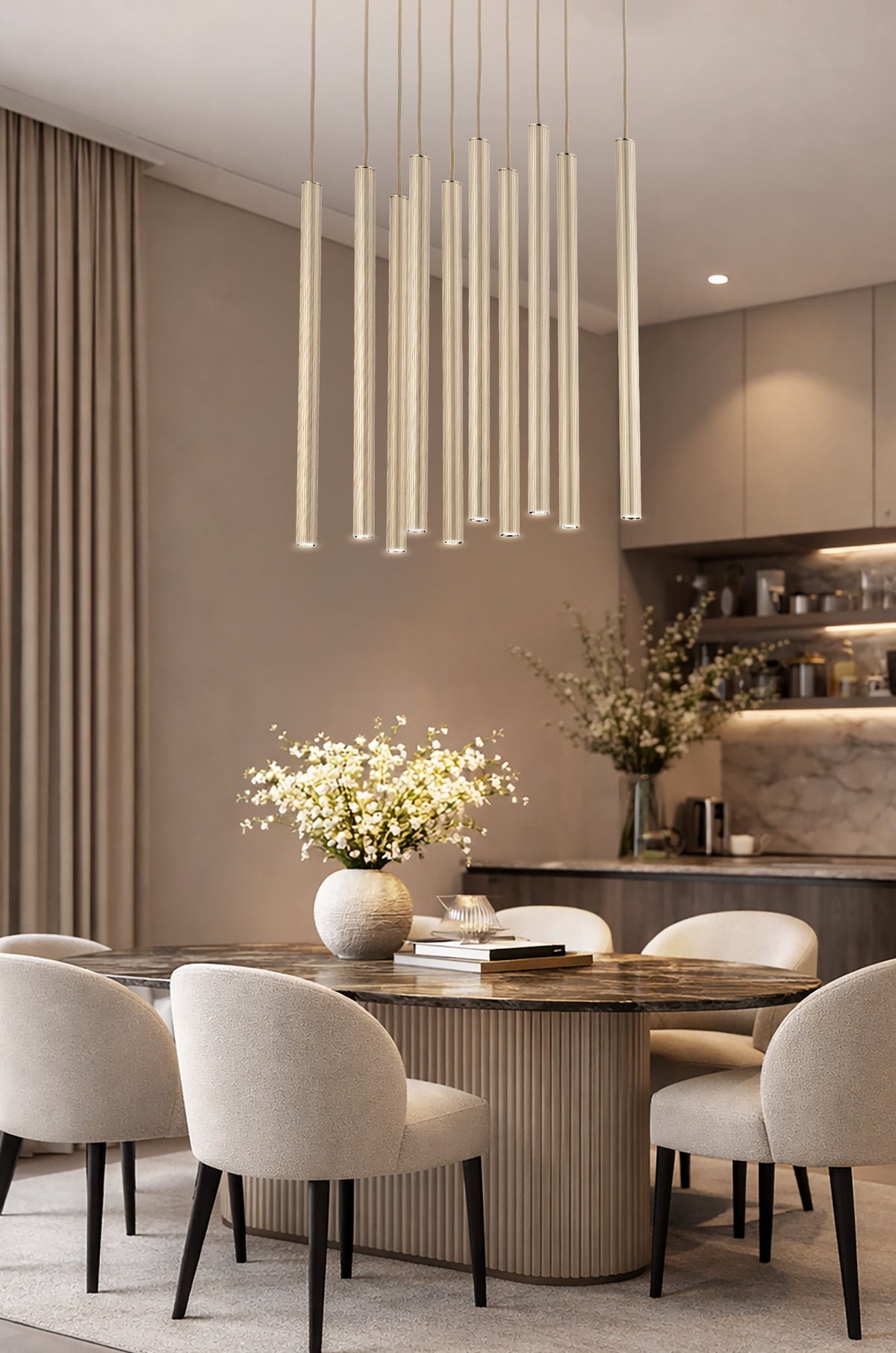 Dining modern cu lustra Ferro deasupra mesei