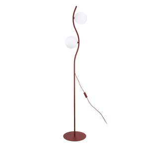 Lampadarul Ancona vișiniu cu 2 globuri albe, pe fundal alb