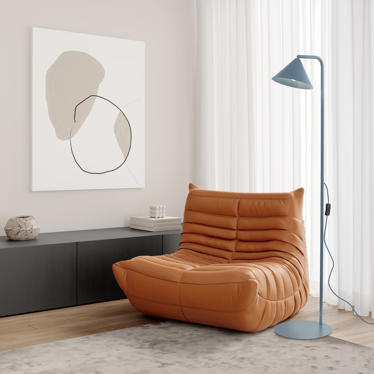 Lampă de podea Cono cu soclu E14 din metal, bleumarin