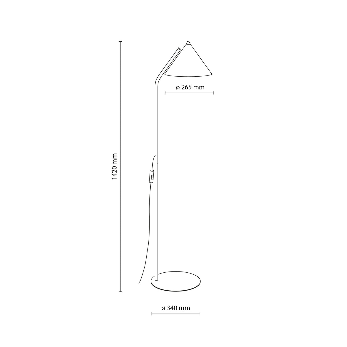 Lampă de podea Cono cu soclu E27 din metal, negru, 15 W