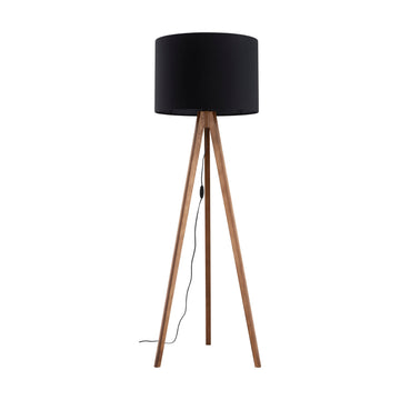 Lampă de podea Grand, nuc, abajur negru
