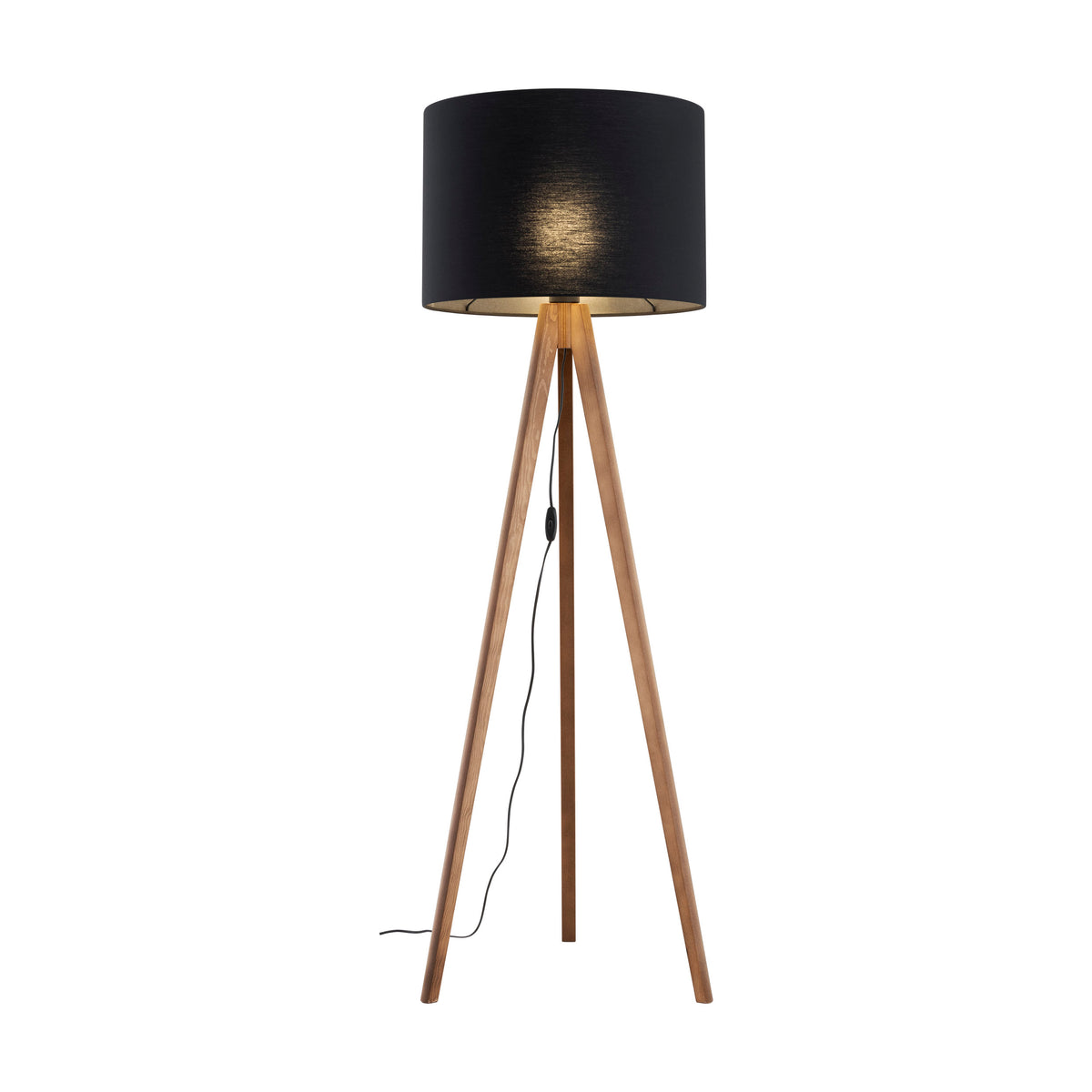 Lampă de podea Grand, nuc, abajur negru