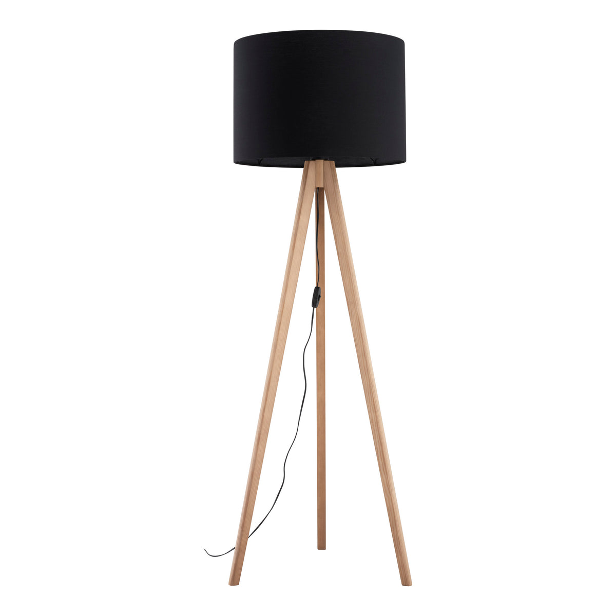 Lampă de podea Grand, pin, abajur negru