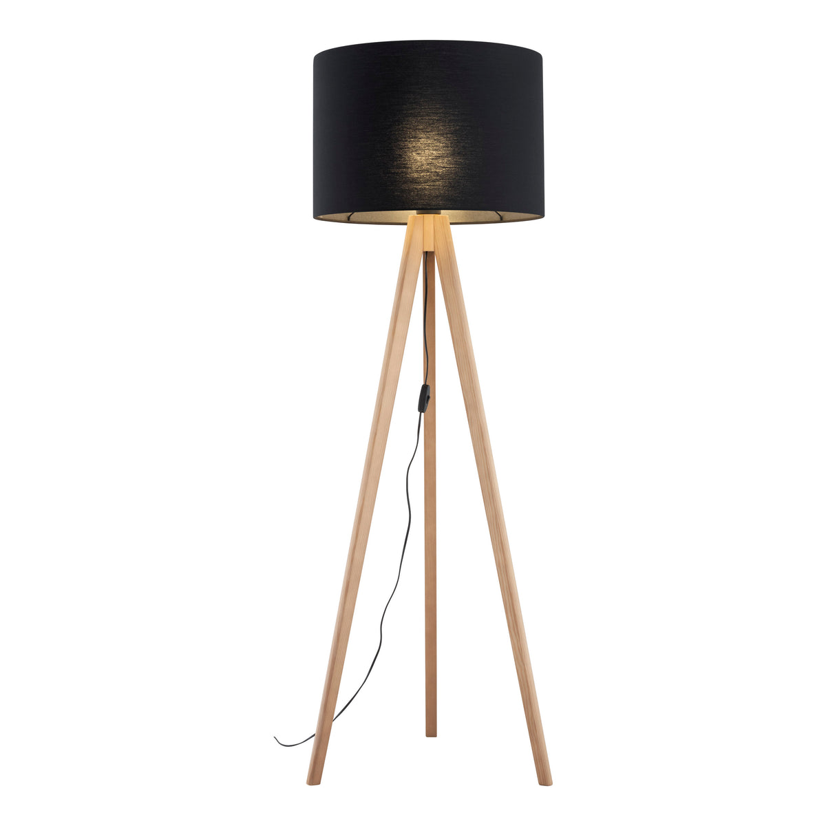 Lampă de podea Grand, pin, abajur negru