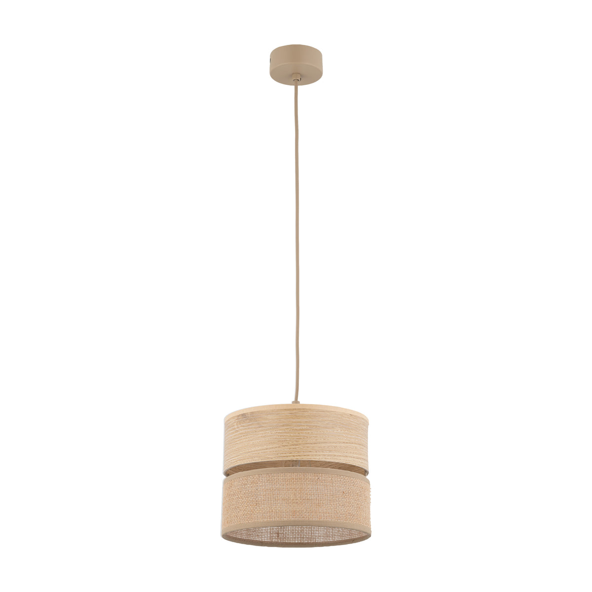 Lustră Dorma cu 1 bec și abajur din iută, lemn deschis, Diametru 200 mm