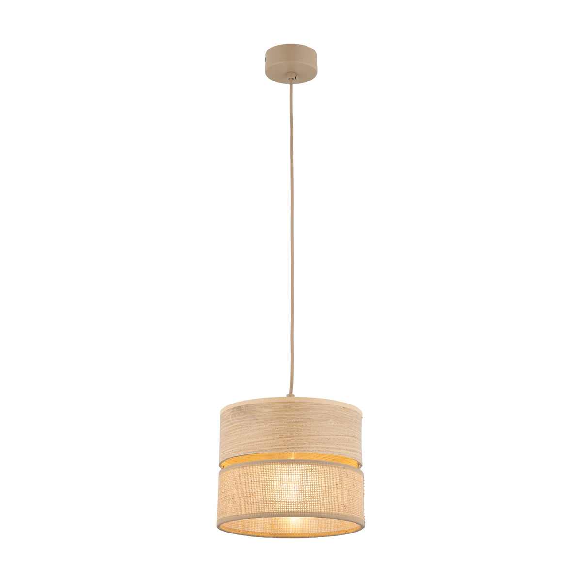 Lustră Dorma cu 1 bec și abajur din iută, lemn deschis, Diametru 200 mm