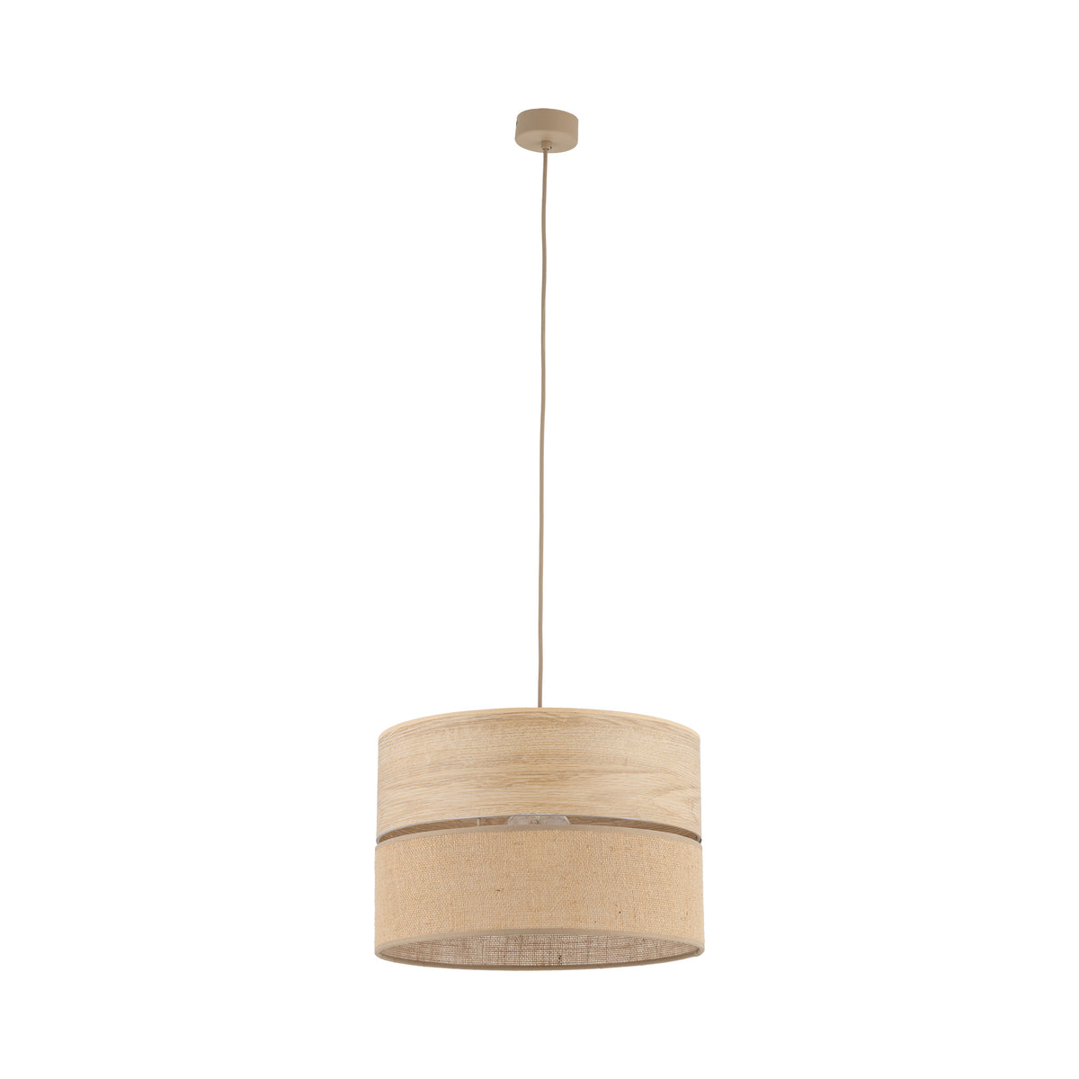 Lustră Dorma cu 1 bec și abajur din iută, lemn deschis, Diametru 380 mm