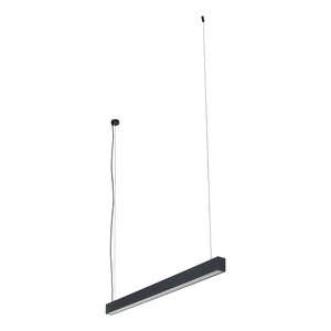Lustra liniară Luxe Pro neagră, suspendată pe două cabluri, pe fundal alb