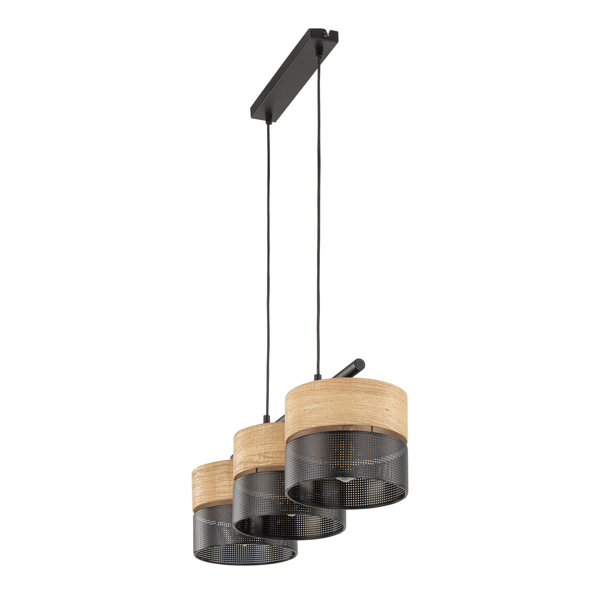 Lustră Nicol liniară cu 3 becuri, negru și stejar