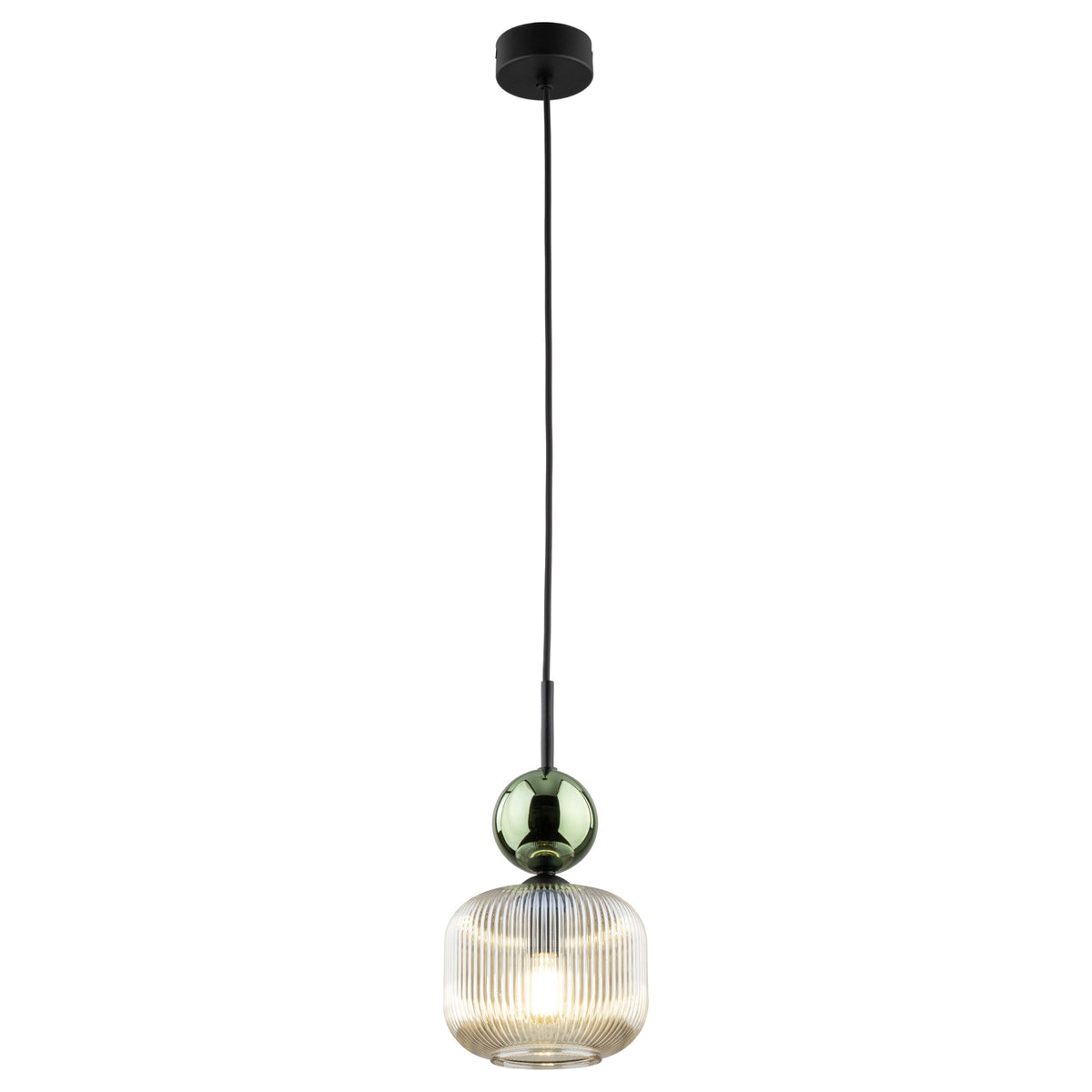 Lustră Sophia cu 1 glob oval, verde și coniac