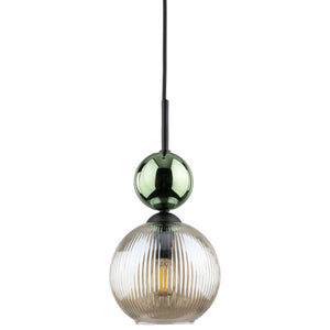 Lustră Sophia cu 1 glob rotund, verde și coniac