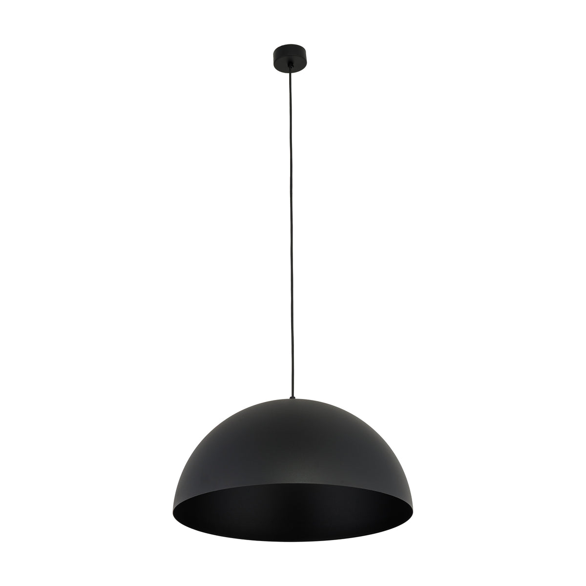 Abajurul Titan negru văzut oblic, de jos, cu interiorul