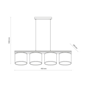 Desenul tehnic al lustrei Viga Shade cu 4 becuri
