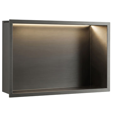 Nișă de duș cu LED Tessa, încastrată, din inox, titan