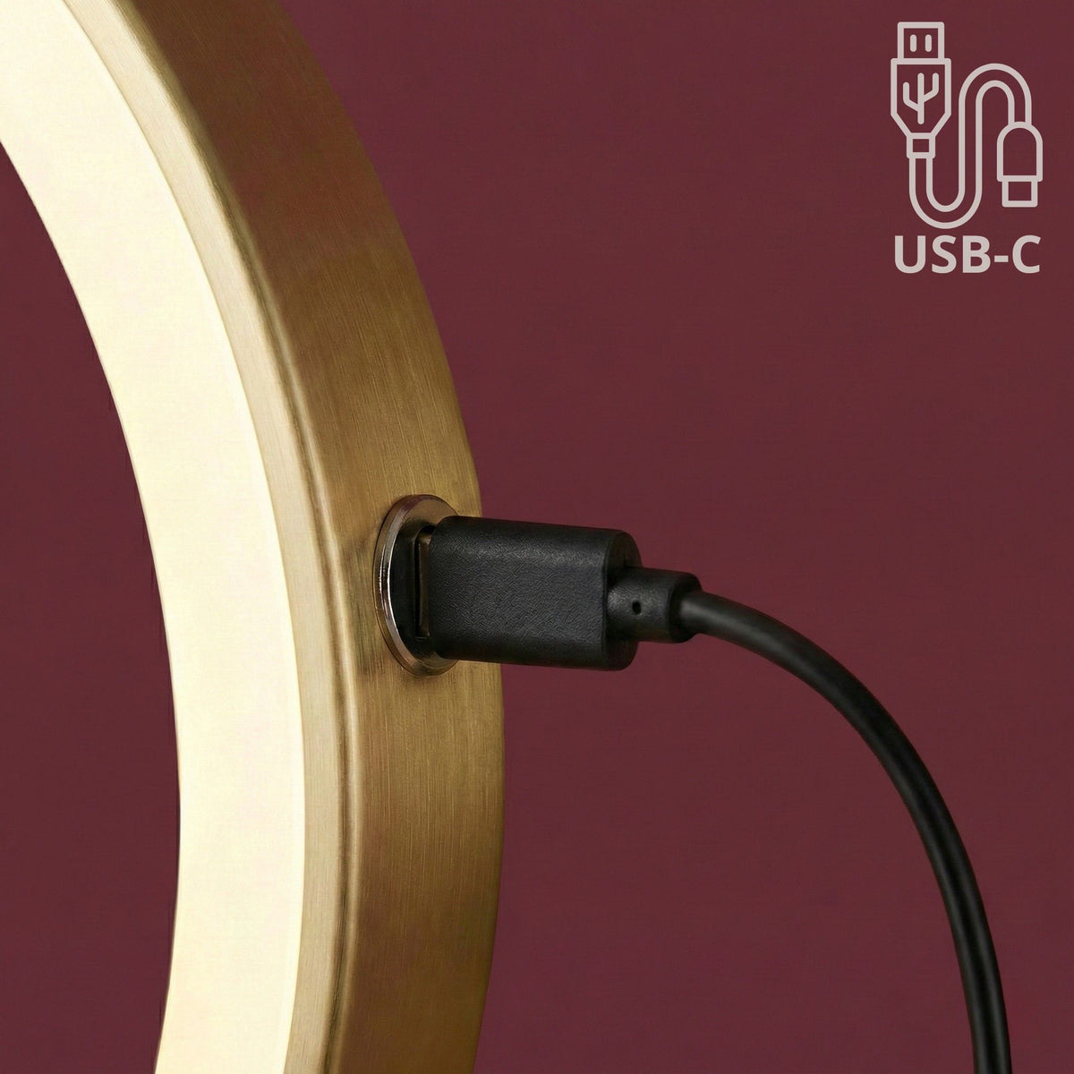 Detaliu al oglinzii Aster în auriu periat: detaliu USB-C