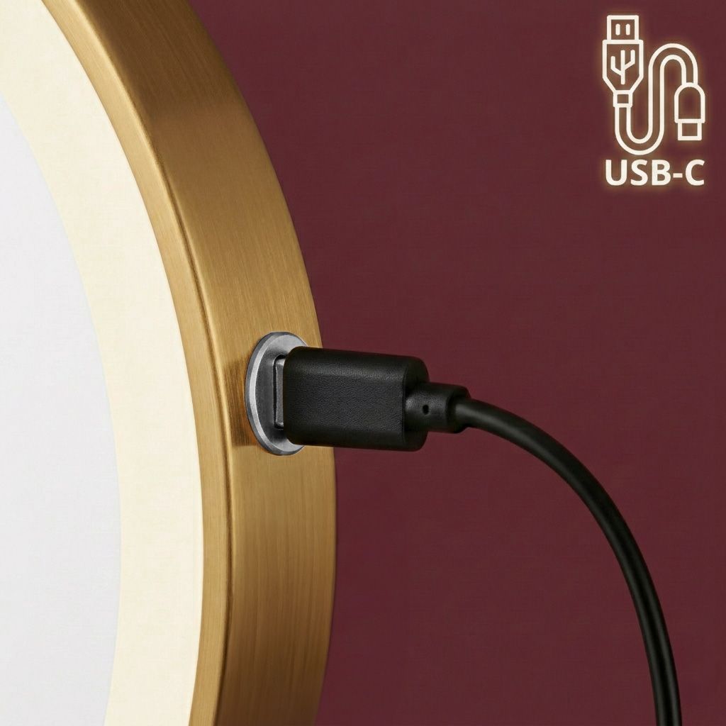 Detaliu al oglinzii Aster în auriu vechi: detaliu USB-C