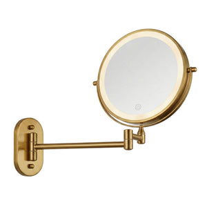 Oglinda Aster în auriu vechi, cu lumina aprinsă, pe fundal alb