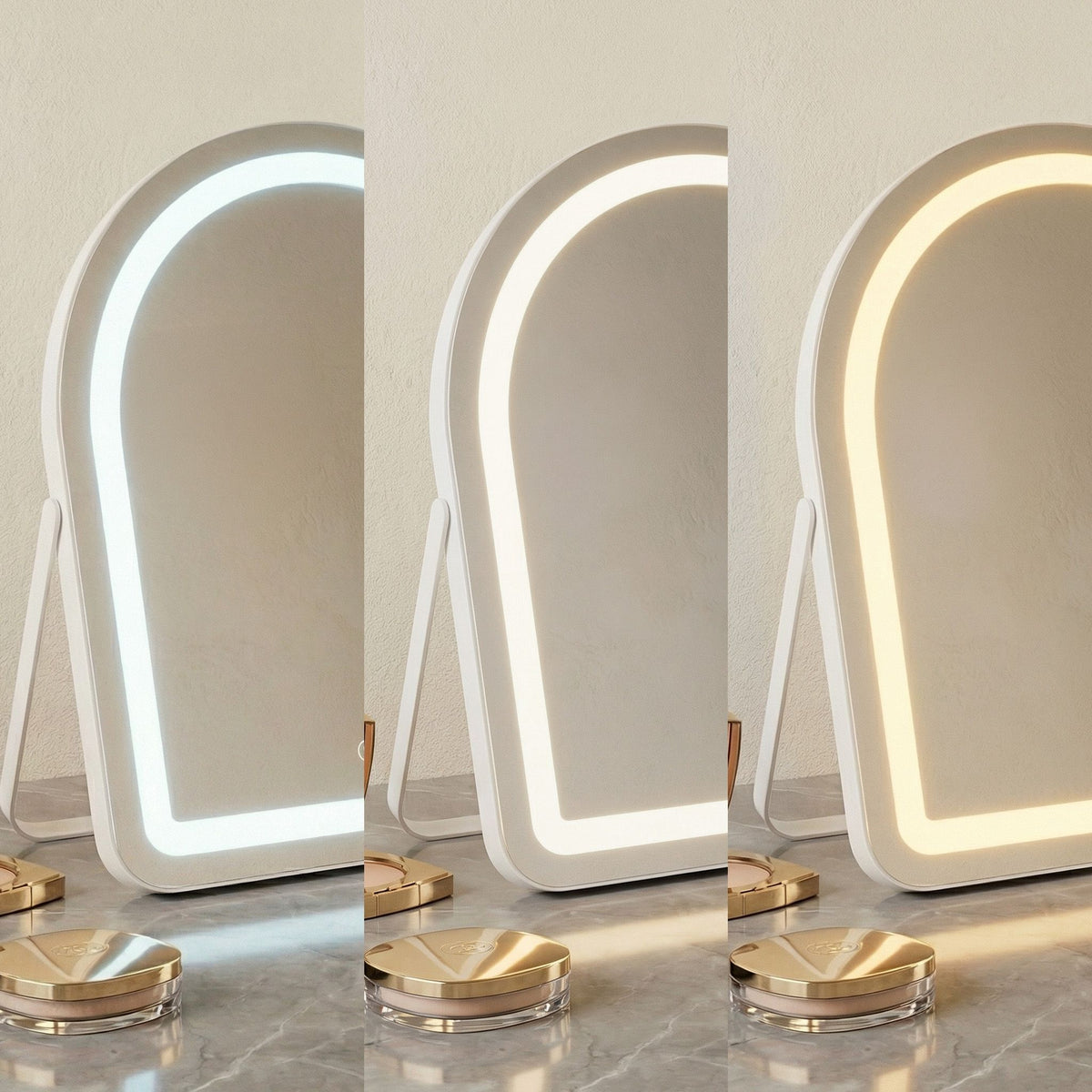 Oglinda Gloria în alb în cele trei culori de lumină