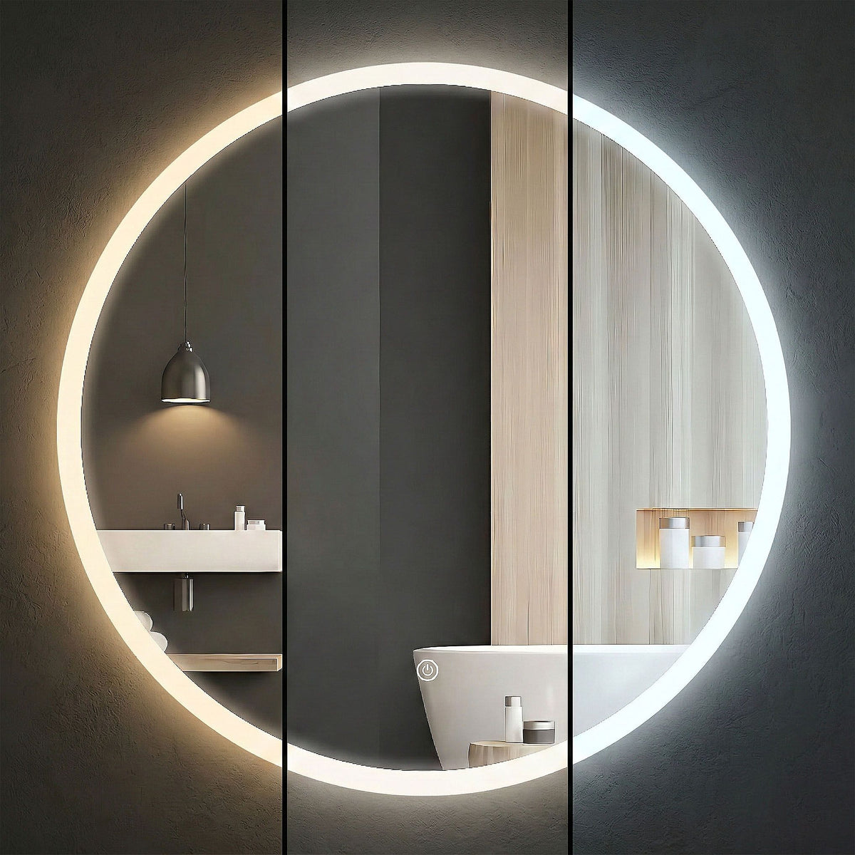 Oglinda Halo în două culori de lumină, baie