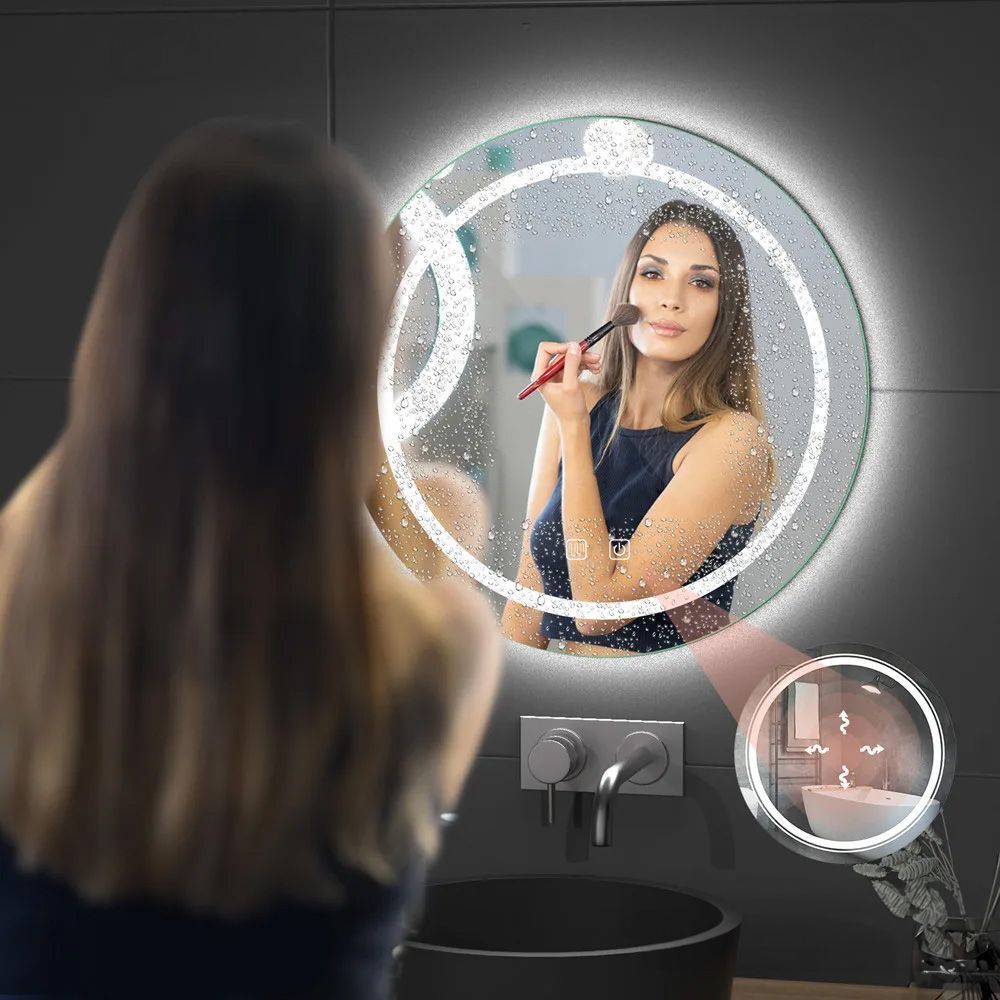 Oglinda Selene cu zona curățată de încălzirea anti-aburire, cu diametrul de 68,5 cm