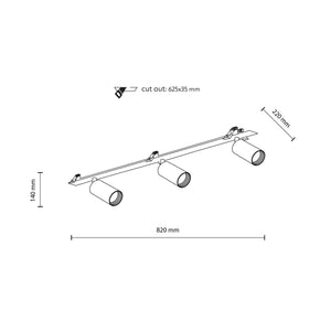 Plafonieră Amis de încastrat din metal, negru, 3 becuri