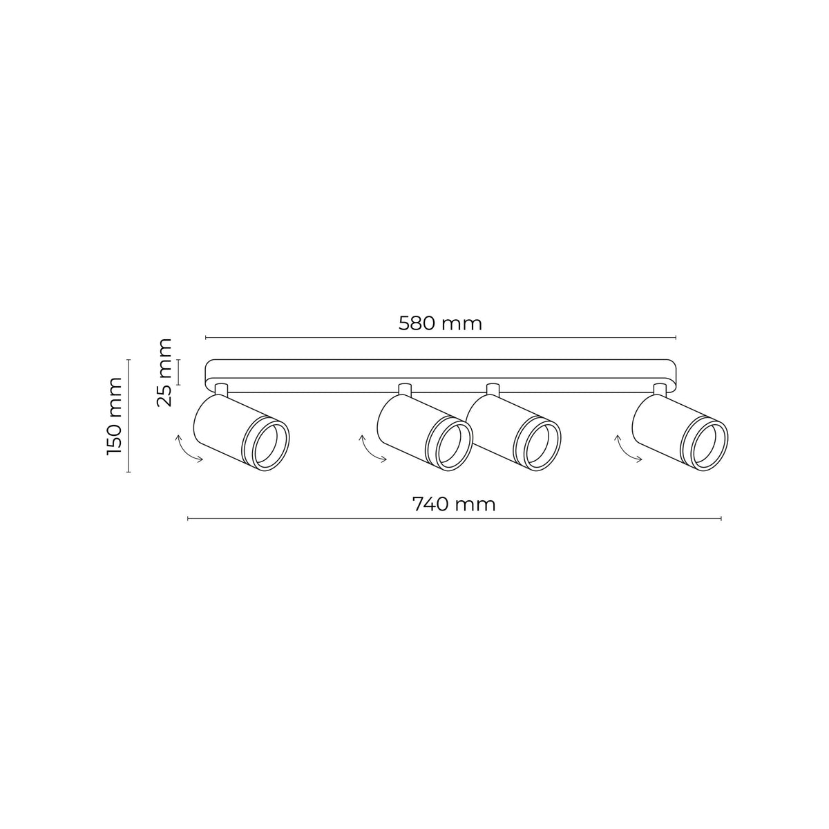Plafonieră Jet din metal, negru, 4 becuri